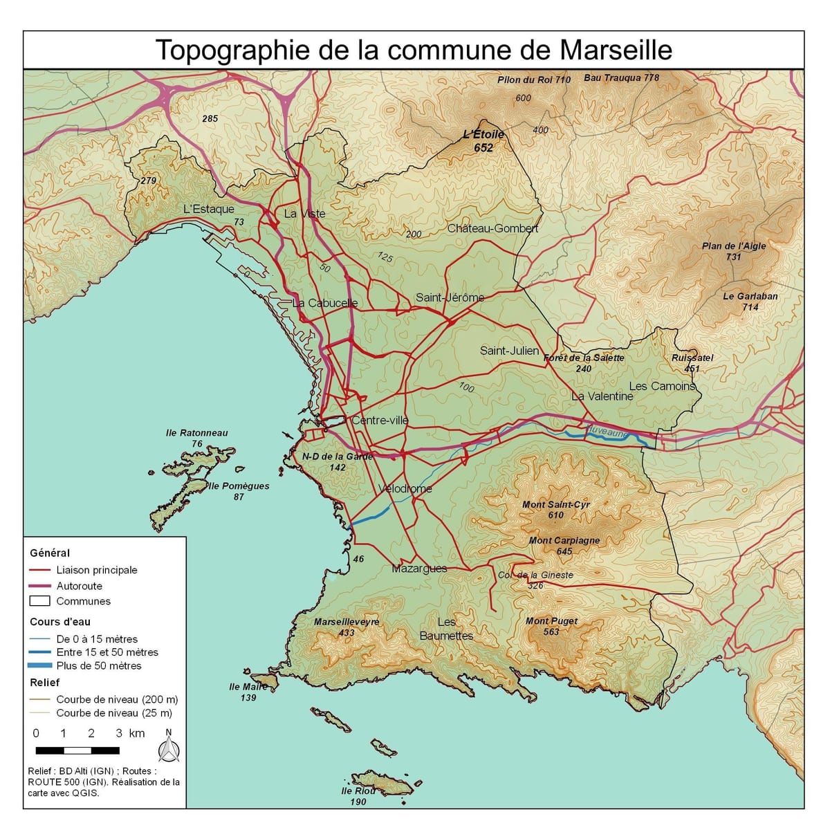 topographic map of Marseille